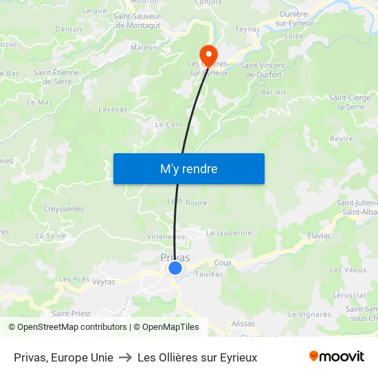 Privas, Europe Unie to Les Ollières sur Eyrieux map