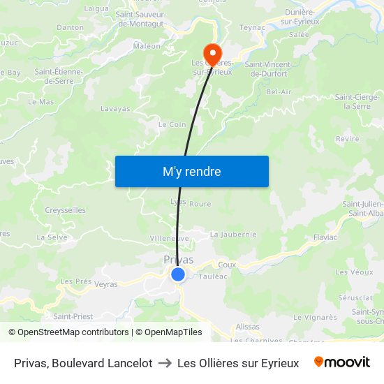 Privas, Boulevard Lancelot to Les Ollières sur Eyrieux map