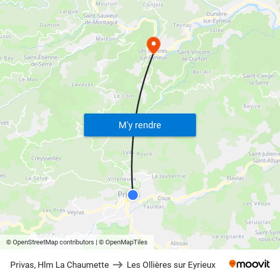 Privas, Hlm La Chaumette to Les Ollières sur Eyrieux map