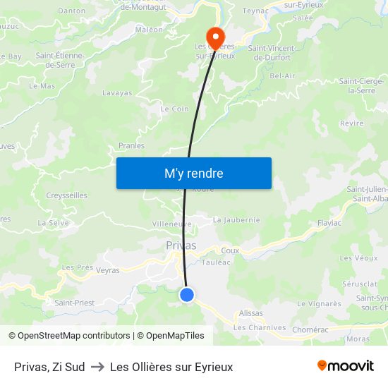 Privas, Zi Sud to Les Ollières sur Eyrieux map