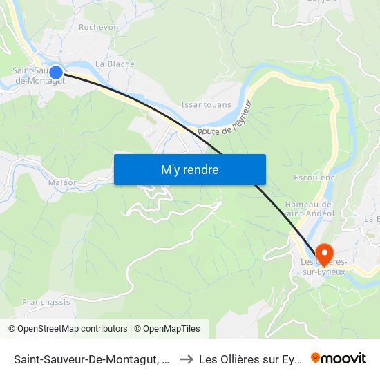 Saint-Sauveur-De-Montagut, Centre to Les Ollières sur Eyrieux map