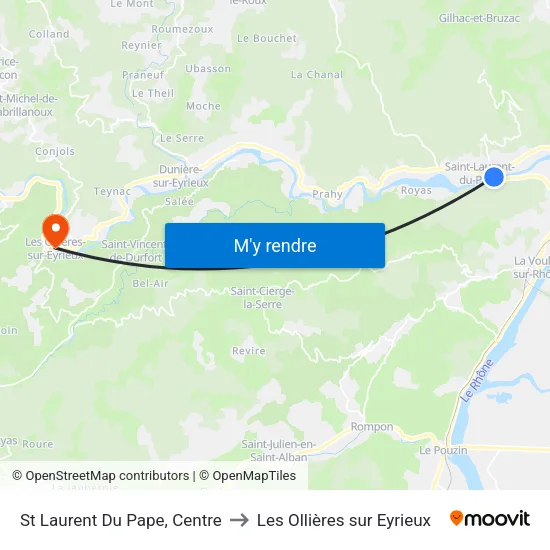 St Laurent Du Pape, Centre to Les Ollières sur Eyrieux map