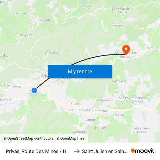 Privas, Route Des Mines / Henry Savy to Saint Julien en Saint Alban map
