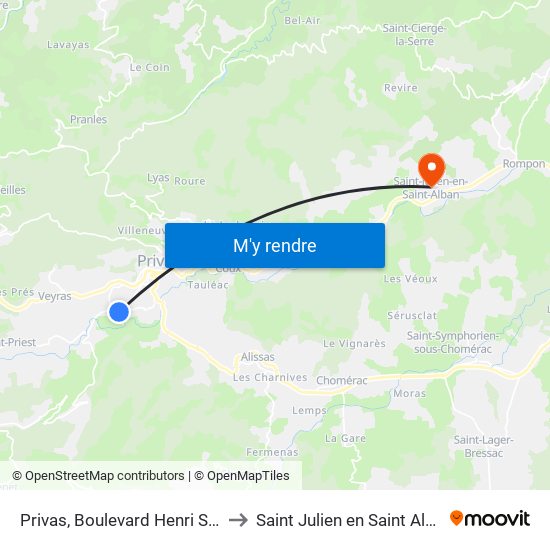 Privas, Boulevard Henri Savy to Saint Julien en Saint Alban map