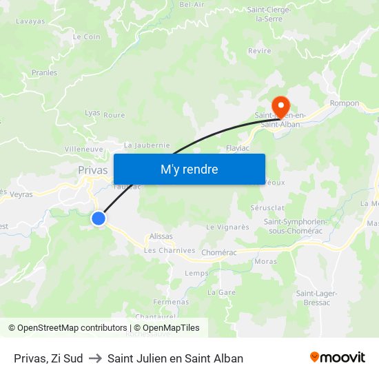 Privas, Zi Sud to Saint Julien en Saint Alban map
