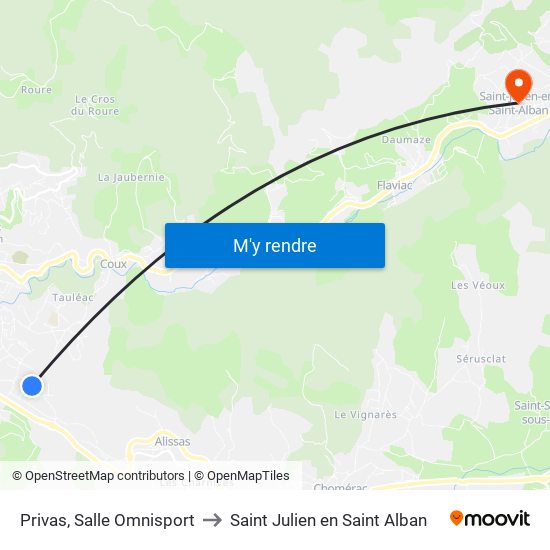 Privas, Salle Omnisport to Saint Julien en Saint Alban map