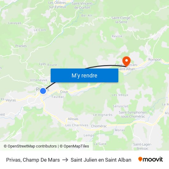 Privas, Champ De Mars to Saint Julien en Saint Alban map