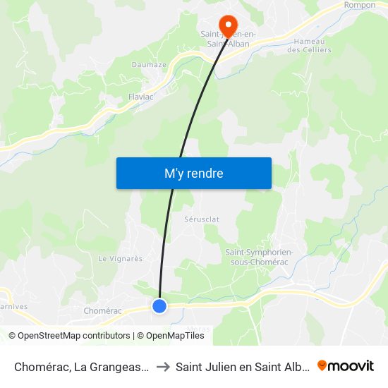 Chomérac, La Grangeasse to Saint Julien en Saint Alban map