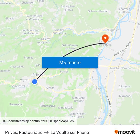 Privas, Pastouriaux to La Voulte sur Rhône map