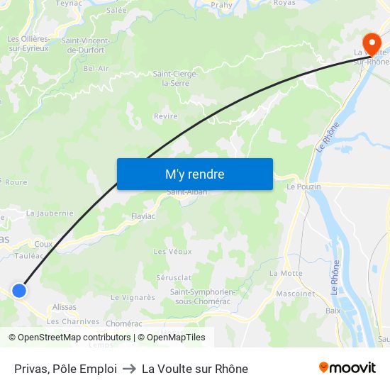 Privas, Pôle Emploi to La Voulte sur Rhône map