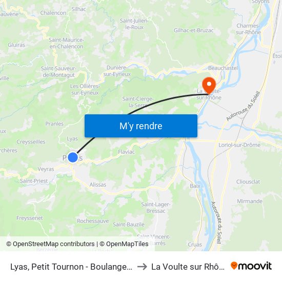 Lyas, Petit Tournon - Boulangerie to La Voulte sur Rhône map