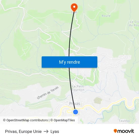 Privas, Europe Unie to Lyas map