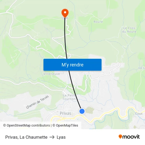 Privas, La Chaumette to Lyas map