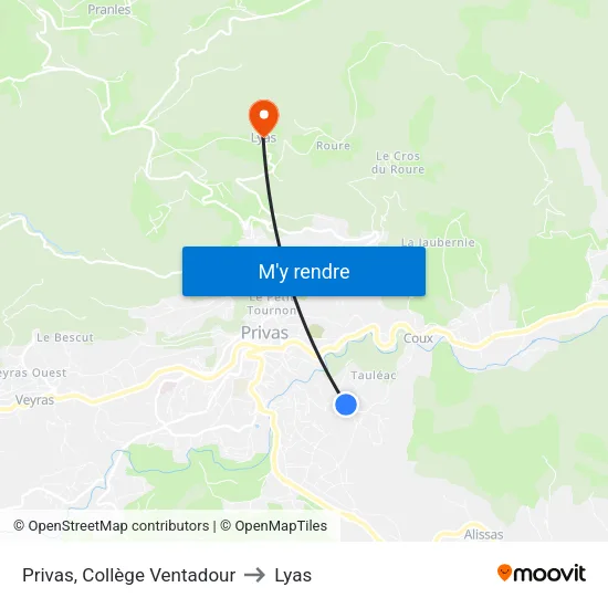 Privas, Collège Ventadour to Lyas map