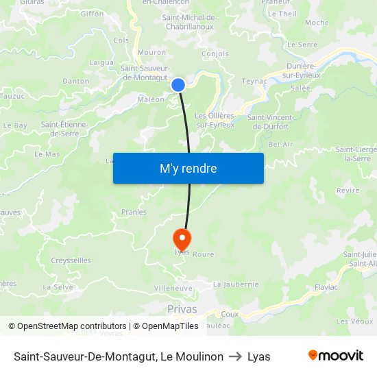 Saint-Sauveur-De-Montagut, Le Moulinon to Lyas map