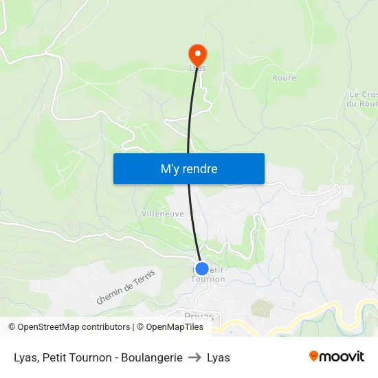 Lyas, Petit Tournon - Boulangerie to Lyas map