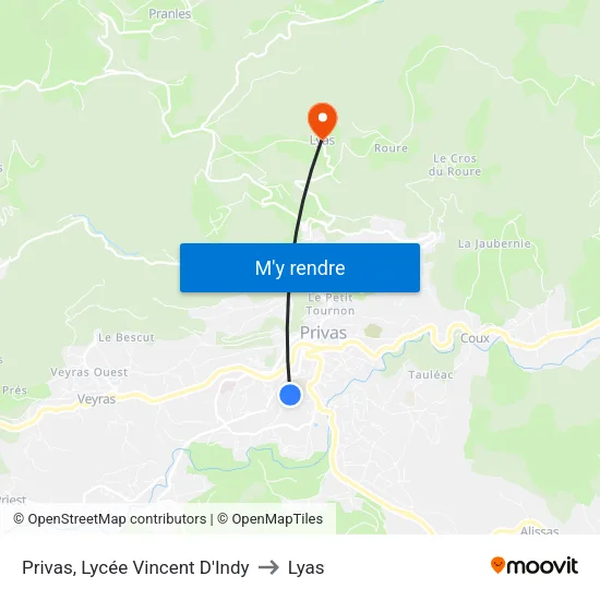 Privas, Lycée Vincent D'Indy to Lyas map