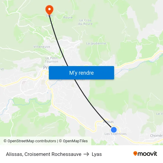 Alissas, Croisement Rochessauve to Lyas map