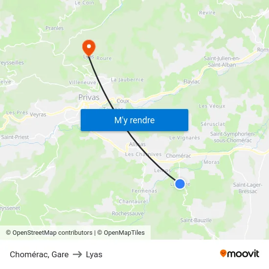 Chomérac, Gare to Lyas map