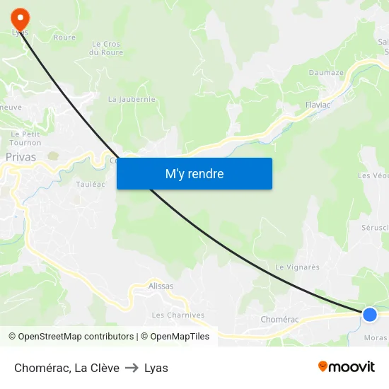 Chomérac, La Clève to Lyas map