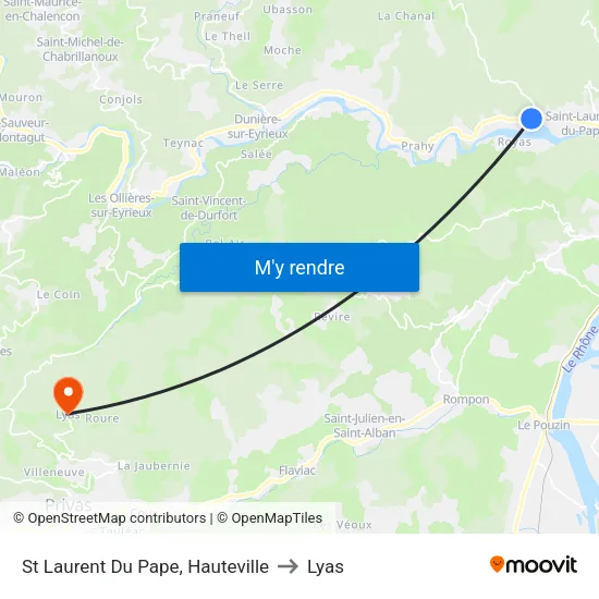 St Laurent Du Pape, Hauteville to Lyas map