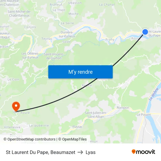 St Laurent Du Pape, Beaumazet to Lyas map
