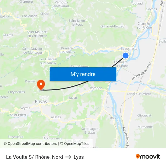La Voulte S/ Rhône, Nord to Lyas map
