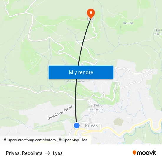 Privas, Récollets to Lyas map