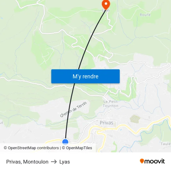 Privas, Montoulon to Lyas map