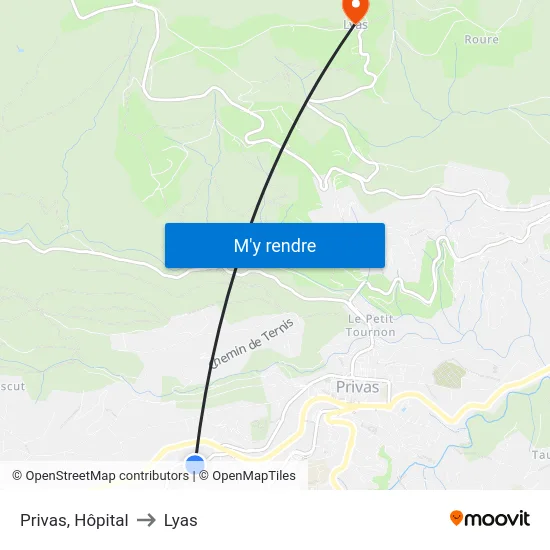 Privas, Hôpital to Lyas map