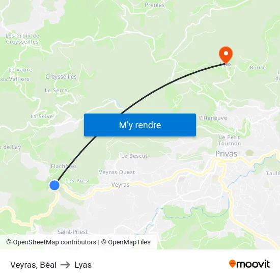 Veyras, Béal to Lyas map