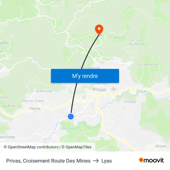 Privas, Croisement Route Des Mines to Lyas map