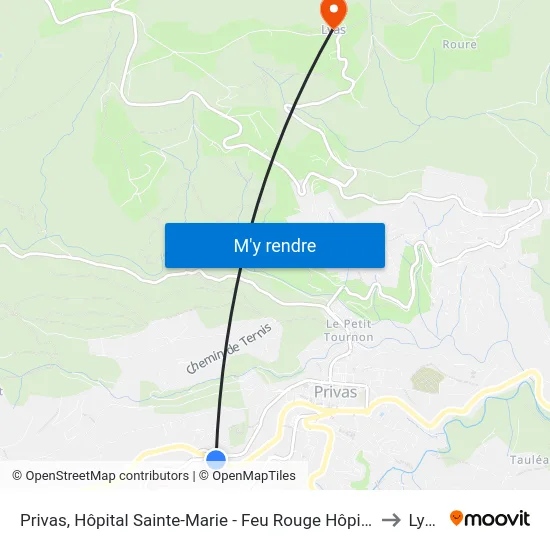 Privas, Hôpital Sainte-Marie - Feu Rouge Hôpital to Lyas map