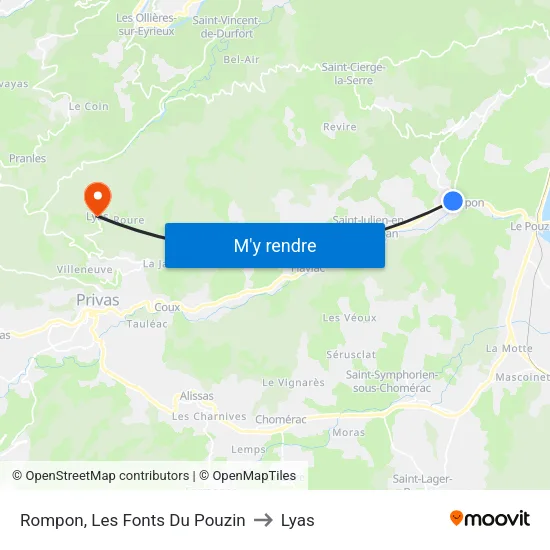 Rompon, Les Fonts Du Pouzin to Lyas map