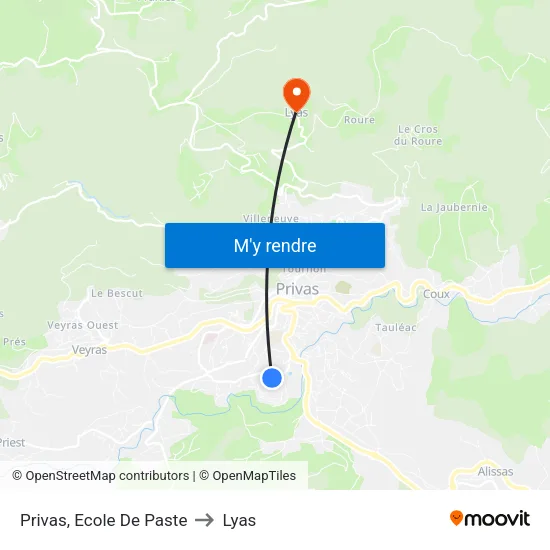 Privas, Ecole De Paste to Lyas map