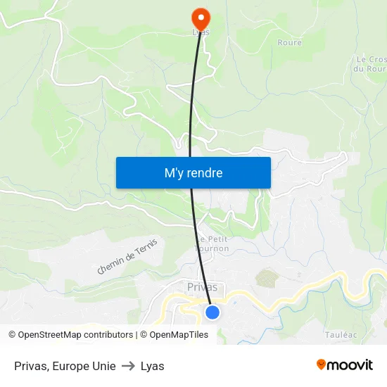 Privas, Europe Unie to Lyas map