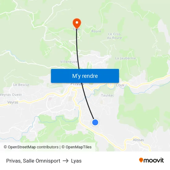 Privas, Salle Omnisport to Lyas map