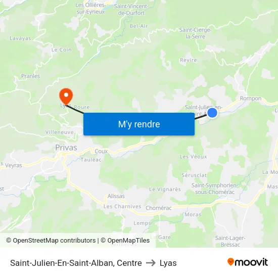 Saint-Julien-En-Saint-Alban, Centre to Lyas map