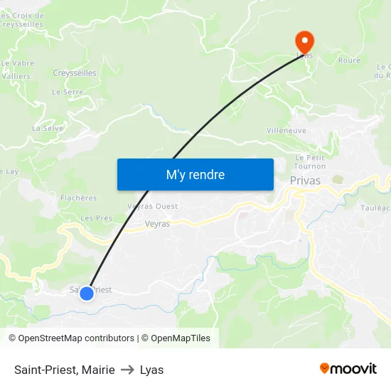 Saint-Priest, Mairie to Lyas map