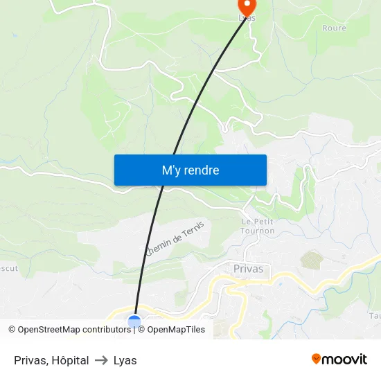 Privas, Hôpital to Lyas map