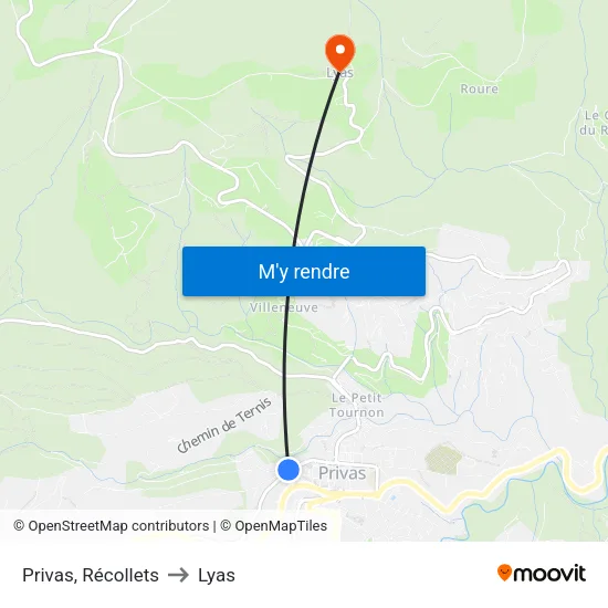 Privas, Récollets to Lyas map