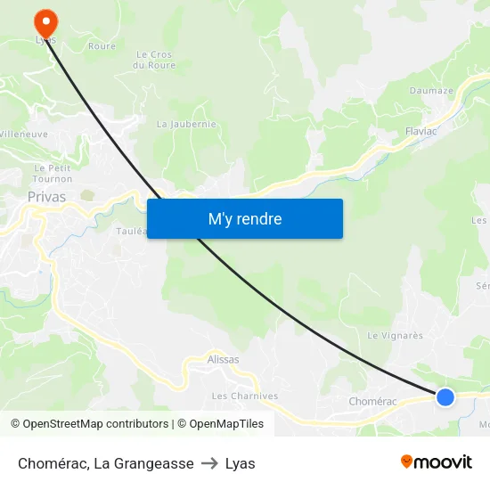 Chomérac, La Grangeasse to Lyas map