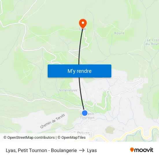 Lyas, Petit Tournon - Boulangerie to Lyas map