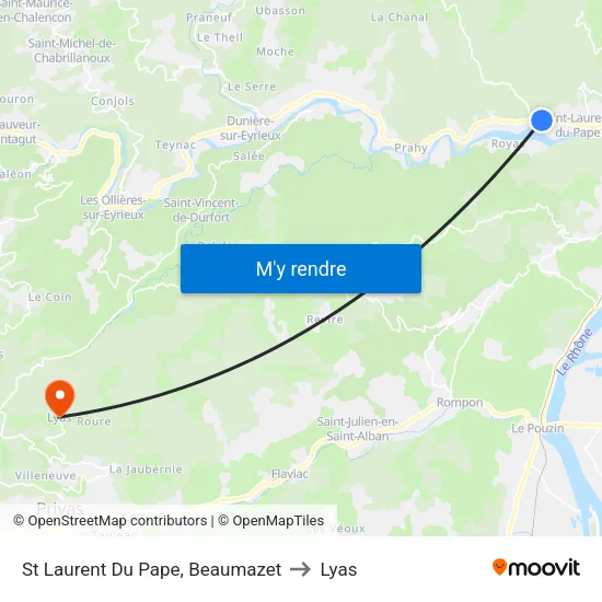 St Laurent Du Pape, Beaumazet to Lyas map