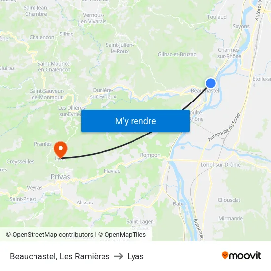 Beauchastel, Les Ramières to Lyas map