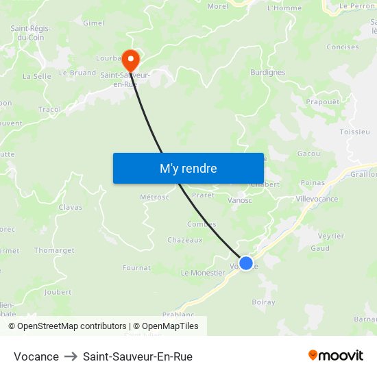 Vocance to Saint-Sauveur-En-Rue map