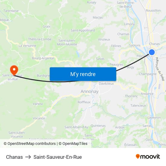 Chanas to Saint-Sauveur-En-Rue map