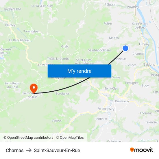 Charnas to Saint-Sauveur-En-Rue map