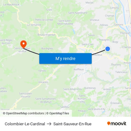 Colombier-Le-Cardinal to Saint-Sauveur-En-Rue map