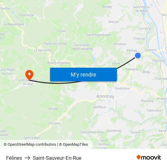 Félines to Saint-Sauveur-En-Rue map